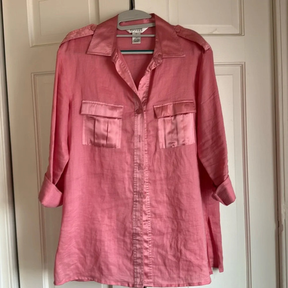 🎀 Pretty Pink Allison Taylor Linen with Silk Blouse Size M 🎀 - Picture 1 of 10